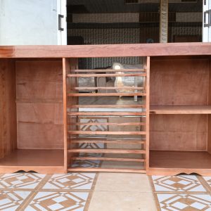 Wooden table in shoe rag