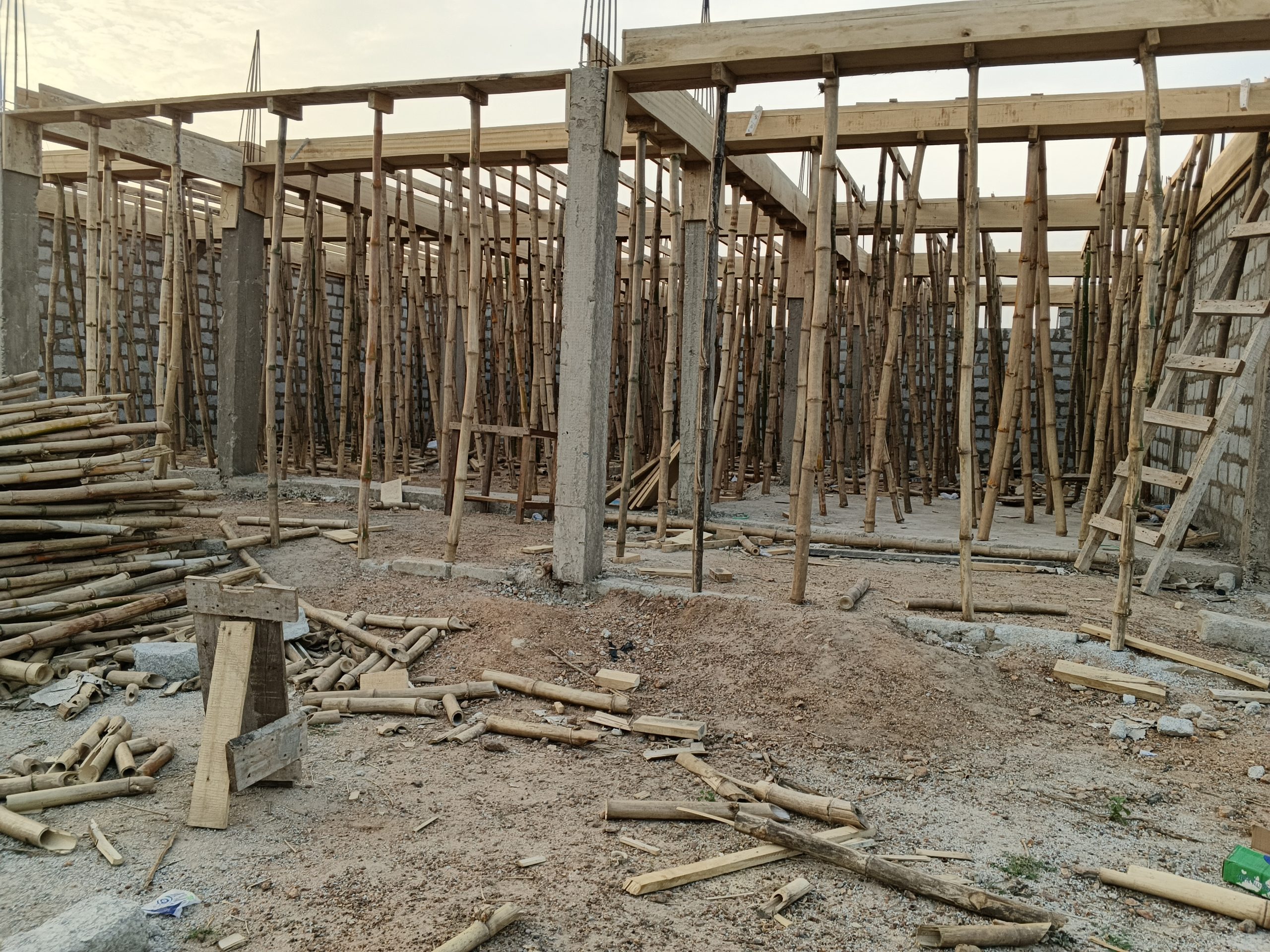 Construction site in Ghana using plywood